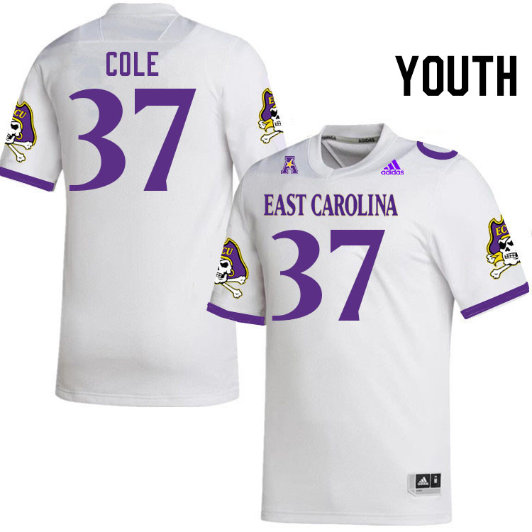 Youth #37 Adam Cole ECU Pirates College Football Jerseys Stitched Sale-White
